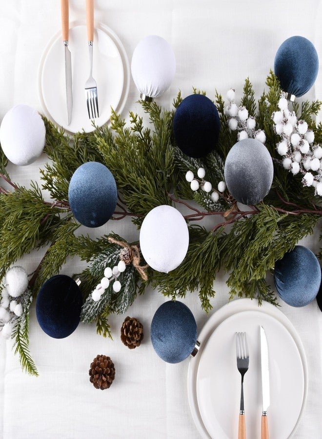 VTYEPOU Velvet Christmas Ornaments Balls for Tree - 15pcs Blue Shatterproof Christmas Ornaments for Xmas Decorations - Multicolor Royal Dusty Blue, 80mm 3.15inch - Image 4