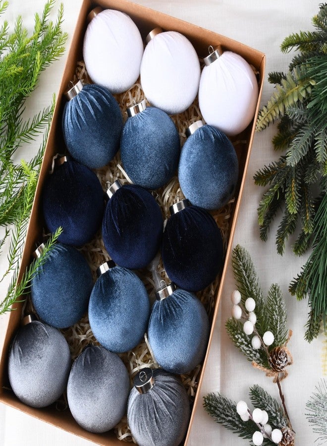 VTYEPOU Velvet Christmas Ornaments Balls for Tree - 15pcs Blue Shatterproof Christmas Ornaments for Xmas Decorations - Multicolor Royal Dusty Blue, 80mm 3.15inch - Image 2
