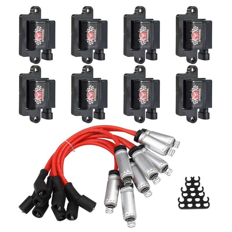 SPARKWHIZ UF271 Square Ignition Coils and 748EE Spark Plug Wires Set, Compatible with GMC Sierra/Suburban Escalade Avalanche Chevy Silverado 1500 4.8L 5.3L 6.0L, Part Number D581 12558693 - Image 2