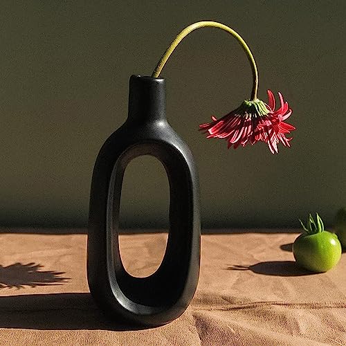 Xtore Beautiful Home Decor Ceramic Hollow Vase (Pack of 1, Black) - Image 2