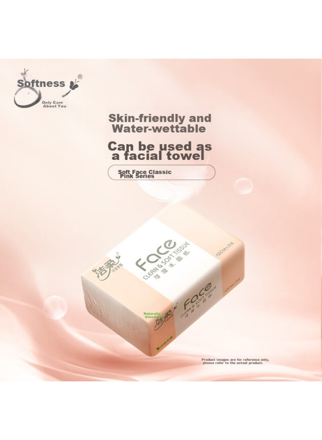 CS Jierou Facial Tissues, Pink Face Soft 3-ply 120 Sheets*24 Packs, Gentle On Skin, Soft, Virgin Wood Pulp Facial Tissues, Whole Box - Image 5
