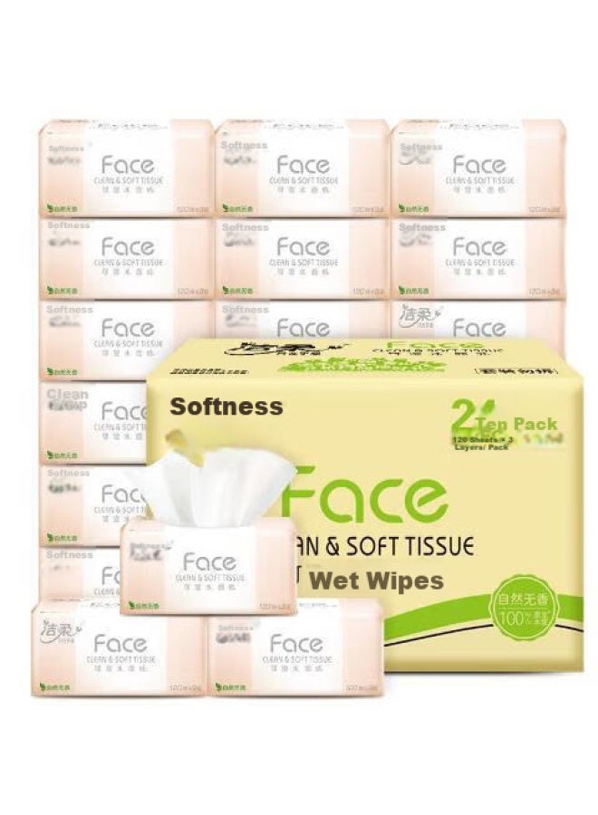 CS Jierou Facial Tissues, Pink Face Soft 3-ply 120 Sheets*24 Packs, Gentle On Skin, Soft, Virgin Wood Pulp Facial Tissues, Whole Box - Image 1