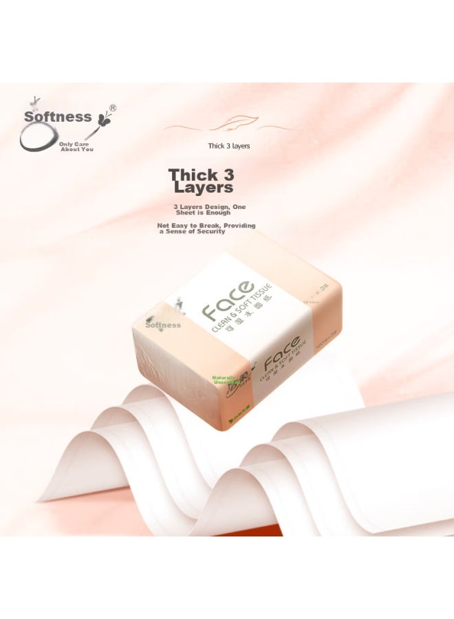 CS Jierou Facial Tissues, Pink Face Soft 3-ply 120 Sheets*24 Packs, Gentle On Skin, Soft, Virgin Wood Pulp Facial Tissues, Whole Box - Image 3