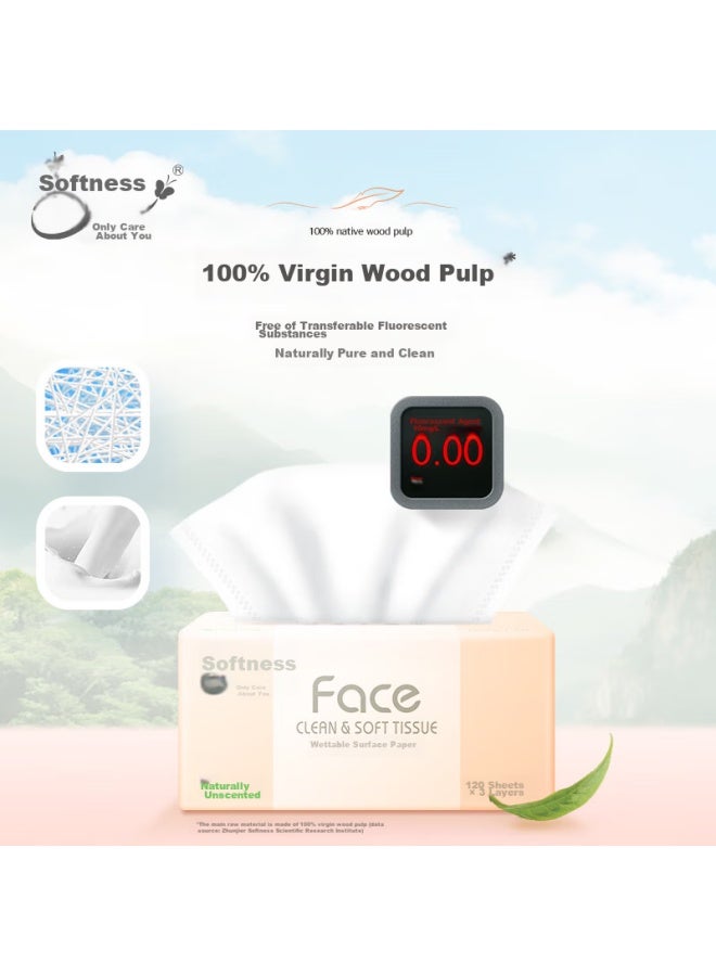 CS Jierou Facial Tissues, Pink Face Soft 3-ply 120 Sheets*24 Packs, Gentle On Skin, Soft, Virgin Wood Pulp Facial Tissues, Whole Box - Image 2