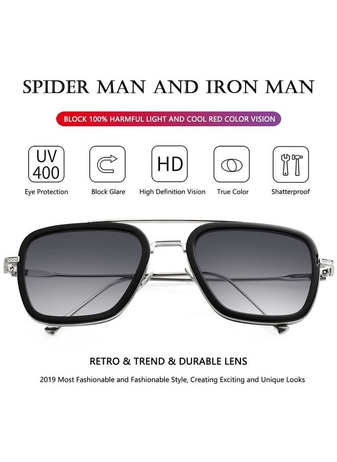 AIEYEZO - Tony Stark Sunglasses Vintage Square Metal Frame Eyeglasses For Men Women Iron Man And Edith Sun Glasses (Silverblackgradient Grey) - Image 1