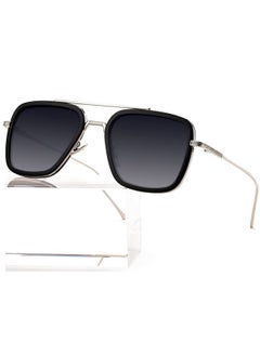 Tony Stark Sunglasses Vintage Square Metal Frame Eyeglasses For Men Women Iron Man And Edith Sun Glasses (Silverblackgradient Grey)