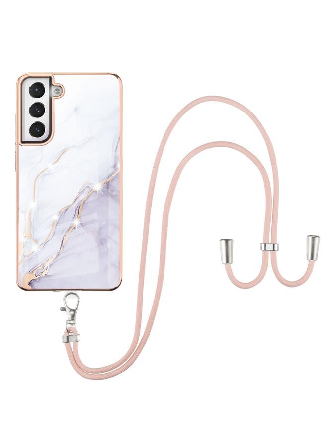 اس-توب جراب لهاتف Samsung Galaxy S21 FE 5G بنمط رخامي مطلي بالكهرباء من مادة TPU المقاومة للصدمات مع حبل للرقبة - Image 2