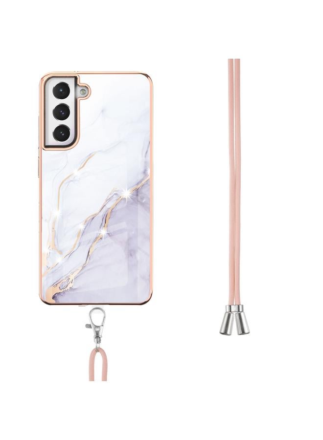 اس-توب جراب لهاتف Samsung Galaxy S21 FE 5G بنمط رخامي مطلي بالكهرباء من مادة TPU المقاومة للصدمات مع حبل للرقبة - Image 3