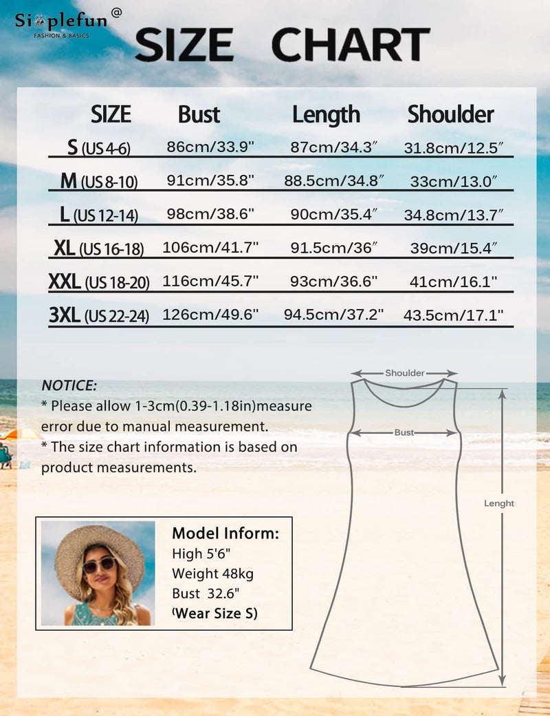 SimpleFun Plus Size Sundresses for Women Casual Beach Tank Dress Knee Length Easter Dress Tropical Rose,3XL - Image 5
