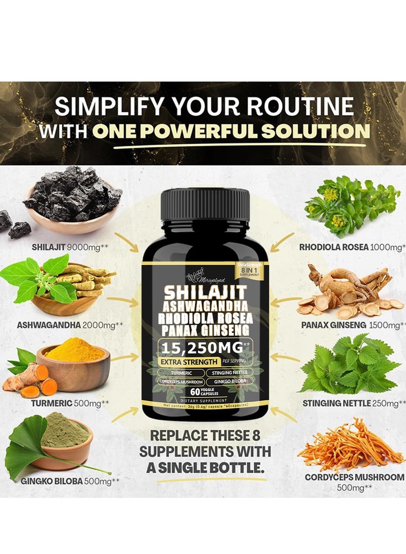 miriyalyad Shilajit Supplement - All-in-One Multivitamin Energy Booster - with Ashwagandha & 7+ Extra Strength Ingredients - 60 Capsules - Image 2