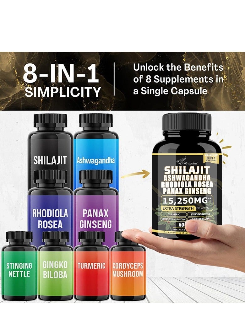 miriyalyad Shilajit Supplement - All-in-One Multivitamin Energy Booster - with Ashwagandha & 7+ Extra Strength Ingredients - 60 Capsules - Image 3