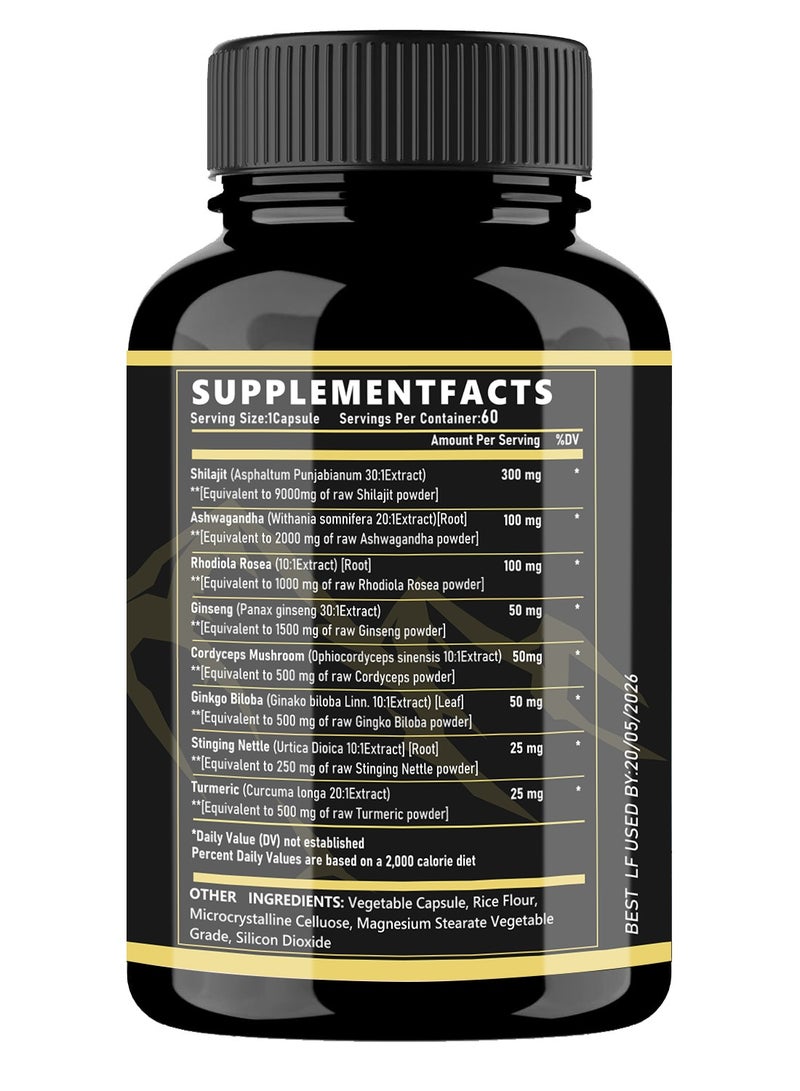 miriyalyad Shilajit Supplement - All-in-One Multivitamin Energy Booster - with Ashwagandha & 7+ Extra Strength Ingredients - 60 Capsules - Image 4