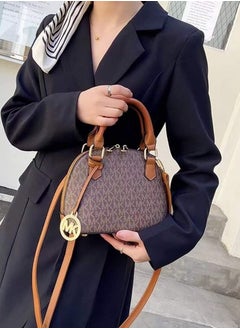 MK New Women's Fashion Texture MK Letter Medium Capacity Handbag Shoulder Bag-Brown  - Image 3