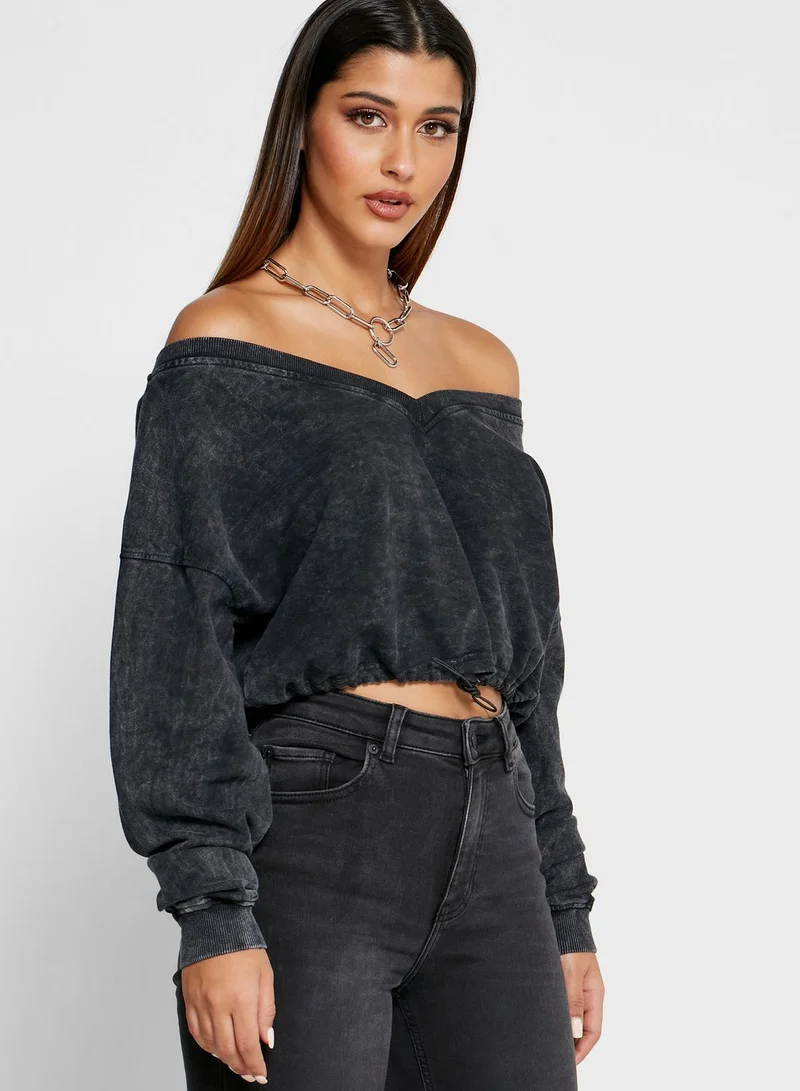 PUBLIC DESIRE Off-shoulder Crop Sweatshirt