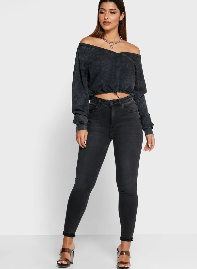 PUBLIC DESIRE Off-shoulder Crop Sweatshirt