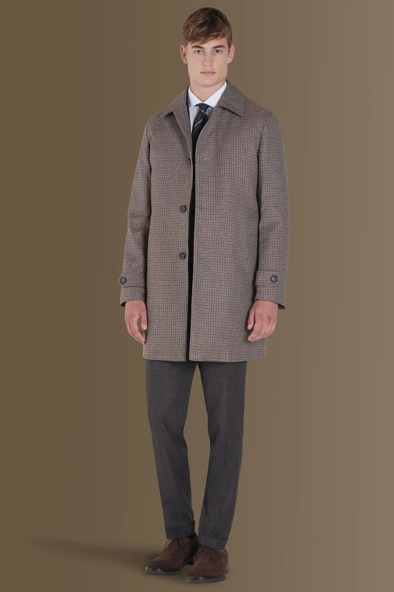 Padded coat microcheck fabric - Beige