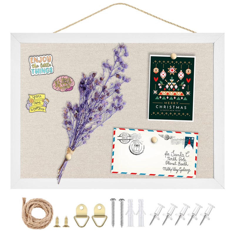 TORASO Linen Bulletin Board,Cork Board for Walls,10.2"x14.2"Small Bulletin Boards,Pin Board for Home Kitchen Office Decorative,Fabric Bulletin Board(WH-2636) - Image 1