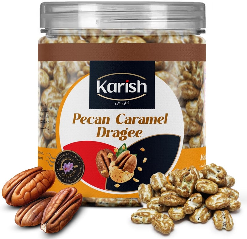 Karish Pecan Dragee Caramel 180g Jar – Crunchy Nut Snack Coated in Sweet Caramel, Perfect for Gifting & Sharing - Image 1