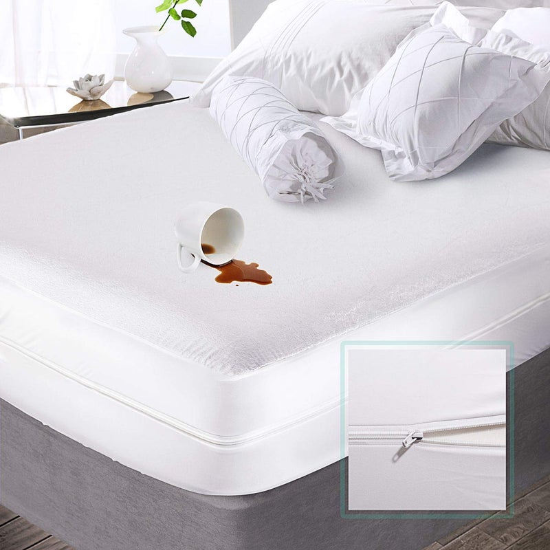 Nestl Nestl Premium Zippered Mattress Encasement  Water Proof Queen Mattress Protector  Cotton Terry Top Fits 15 Inches Deep  Queen 