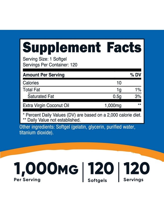 Nutricost Coconut Oil Softgels (1000Mg) 120 Softgels Extra Virgin Coconut Oil Gluten Free And Nongmo - Image 3