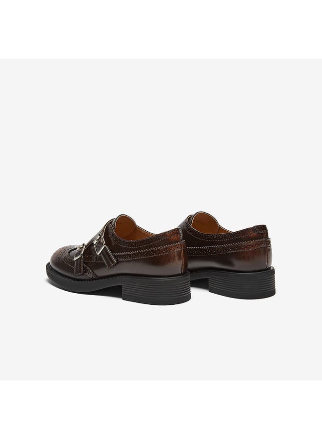 Basto 24 Spring Fashion Retro British Style Oxford Shoes Chunky Heel Women's Flats Cd462am5 Brown 36 - Image 2
