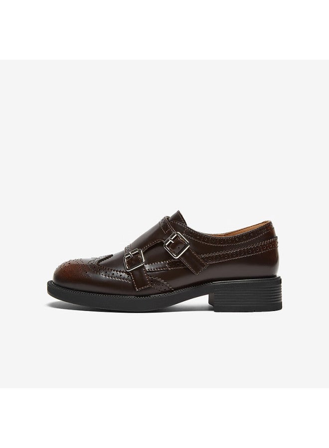 Basto 24 Spring Fashion Retro British Style Oxford Shoes Chunky Heel Women's Flats Cd462am5 Brown 36 - Image 1