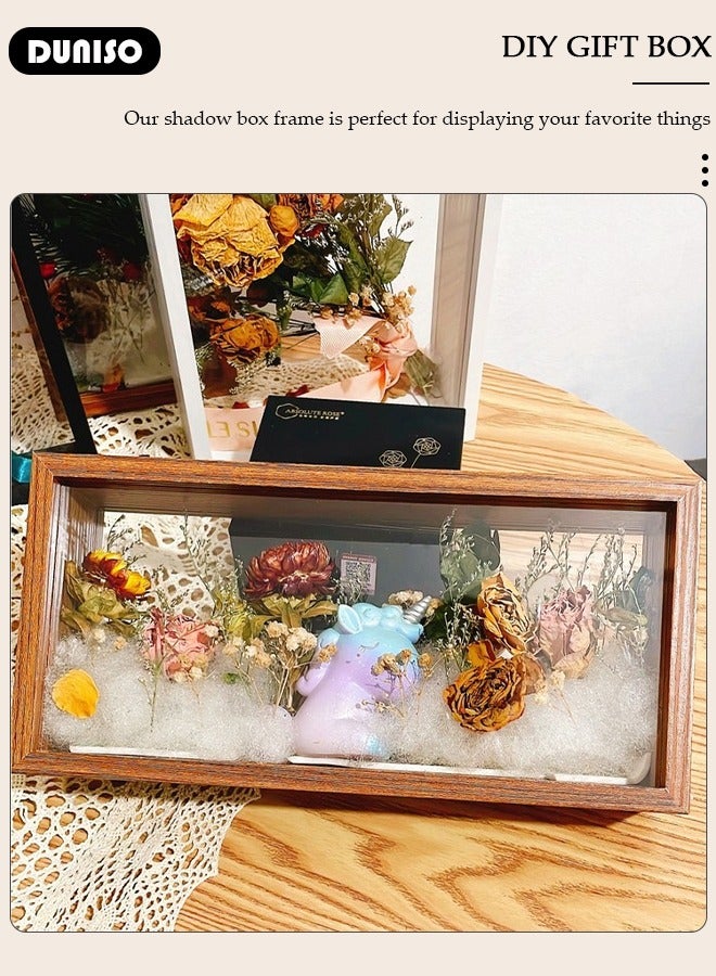 DUNISO 3D Shadow Box, 26*12.5*6cm DIY Wedding Memory Dried Flower Shadow Box Picture Frame Display Box for Tabletop Wooden Deep Box  Medals, Flowers, Memorabilia, Photo - Image 2