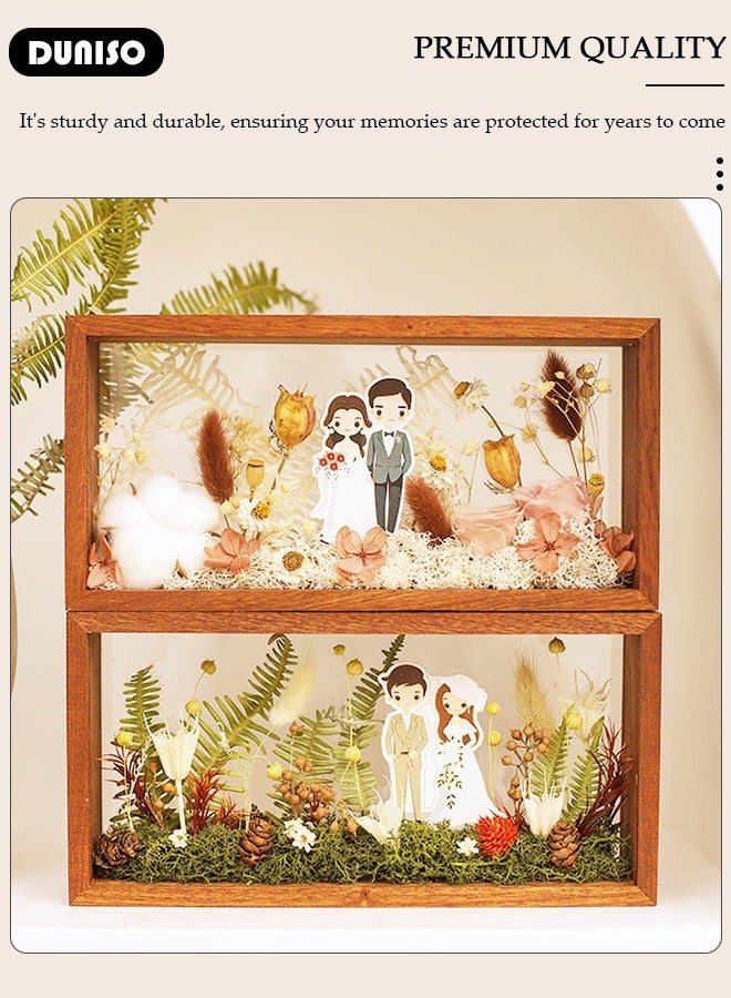 DUNISO 3D Shadow Box, 26*12.5*6cm DIY Wedding Memory Dried Flower Shadow Box Picture Frame Display Box for Tabletop Wooden Deep Box  Medals, Flowers, Memorabilia, Photo - Image 3