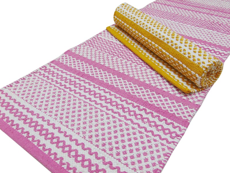 MDZ® Hand Woven 100% Cotton Designer Striped Rug, Bed Side Runner for Bedroom, Living Room, Passage, Style - Modern, Size - 45 x 130 cm | Eco Friendly (Pink White) - Image 5