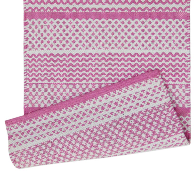MDZ® Hand Woven 100% Cotton Designer Striped Rug, Bed Side Runner for Bedroom, Living Room, Passage, Style - Modern, Size - 45 x 130 cm | Eco Friendly (Pink White) - Image 4