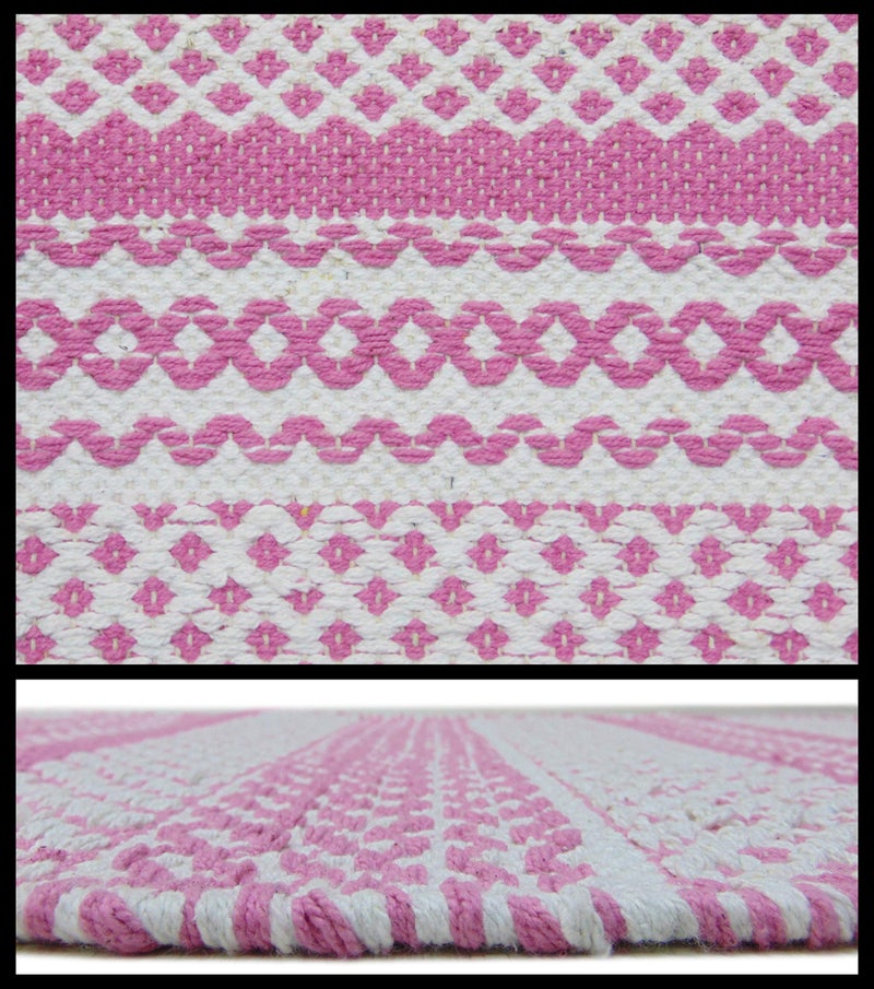MDZ® Hand Woven 100% Cotton Designer Striped Rug, Bed Side Runner for Bedroom, Living Room, Passage, Style - Modern, Size - 45 x 130 cm | Eco Friendly (Pink White) - Image 3