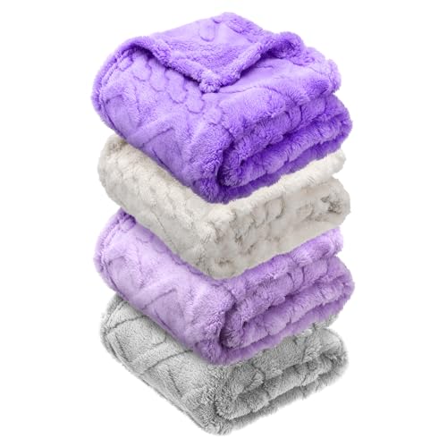 VitalCozy 4 Pcs Fleece Baby Blankets for Boys Girls 3D Soft Plush Warm Baby Receiving Blankets 30 x 40 Cozy Fluffy Infant Toddler Newborn Swaddling Blanket for Crib Nursery BedPurple Set - Image 1