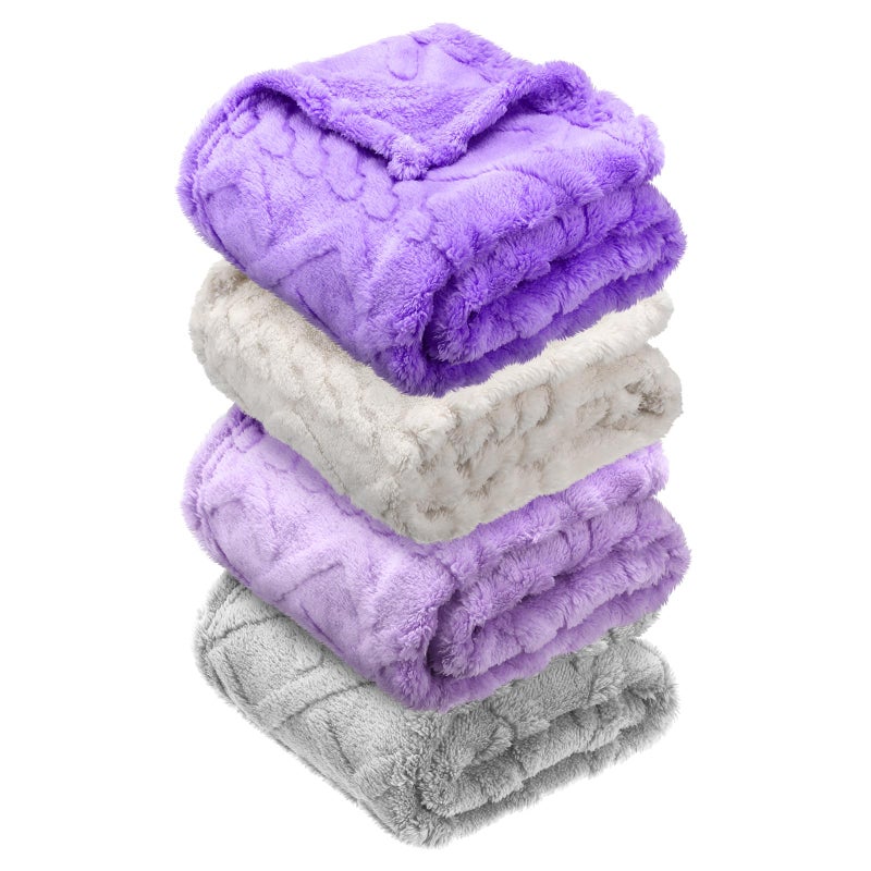 VitalCozy 4 Pcs Fleece Baby Blankets for Boys Girls 3D Soft Plush Warm Baby Receiving Blankets 30 x 40 Cozy Fluffy Infant Toddler Newborn Swaddling Blanket for Crib Nursery BedPurple Set - Image 2
