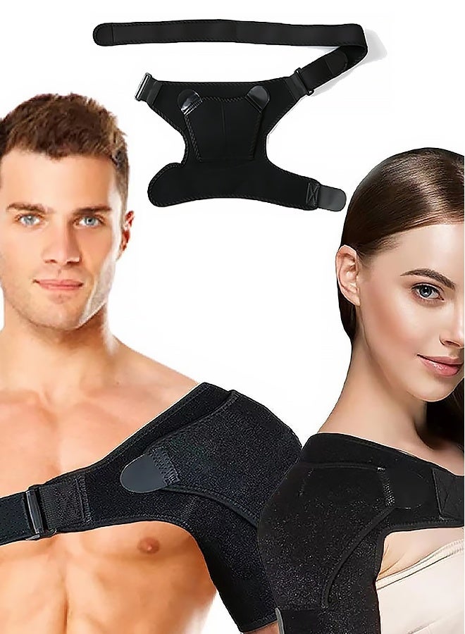 دعامة كتف مزودة بوسادة ضغط للرجال والنساء، دعامة كتف قابلة للتعديل لعلاج تمزق الكفة المدورة، والتهاب الأوتار، والخلع، ومشاكل مفصل الترقوة الأخرمي، والتهاب الجراب، وتمزق الغضروف المفصلي، والألم، تناسب الكتف الأيمن أو الأيسر - Image 1