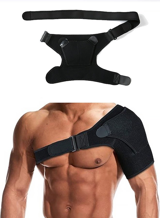 دعامة كتف مزودة بوسادة ضغط للرجال والنساء، دعامة كتف قابلة للتعديل لعلاج تمزق الكفة المدورة، والتهاب الأوتار، والخلع، ومشاكل مفصل الترقوة الأخرمي، والتهاب الجراب، وتمزق الغضروف المفصلي، والألم، تناسب الكتف الأيمن أو الأيسر - Image 2