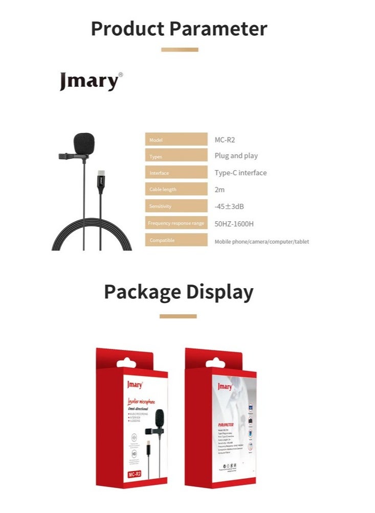 Jmary - Jmary MC-R2 2m Lavalier Microphone with Type-C Interface - Black - Image 1