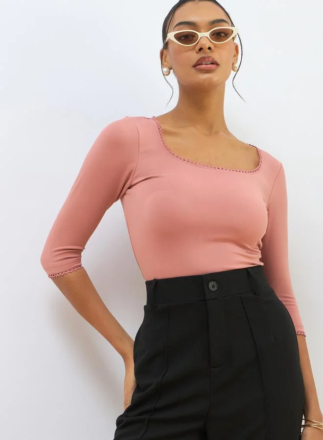 SASSAFRAS SASSAFRAS Pink Knitted Lace Detail Crop Top
