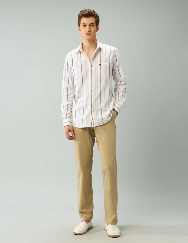 Arrow Yellow Air Soft Vertical Striped Oxford Shirt for Men | Best Price UAE