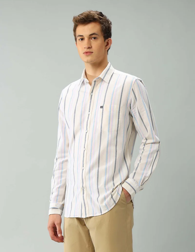 Arrow Yellow Air Soft Vertical Striped Oxford Shirt for Men | Best Price UAE