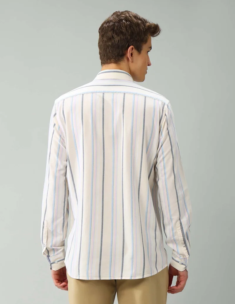 Arrow Yellow Air Soft Vertical Striped Oxford Shirt for Men | Best Price UAE