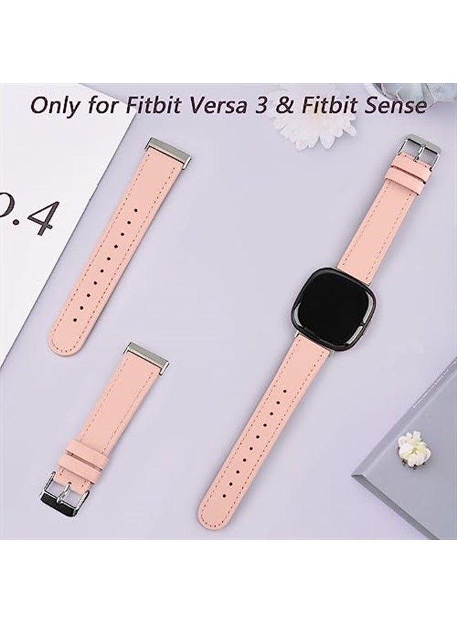 Meliya Leather Bands Compatible with Fitbit Versa 4 Bands/Fitbit Versa 3 Bands/Sense 2 Bands/Fitbit Sense Watch Bands for Women Men, Classic Genuine Leather Wristband Straps (Pink) - Image 3