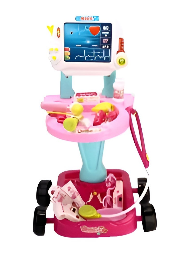 كيكو لعبة عربة الطبيب الذكية للأطفال - 17 قطعة عربة طبية للأطفال بعجلات، محطة طبية تظاهرية للأطفال مع أضواء وحقنة ومقياس حرارة وسماعة الطبيب - Image 2