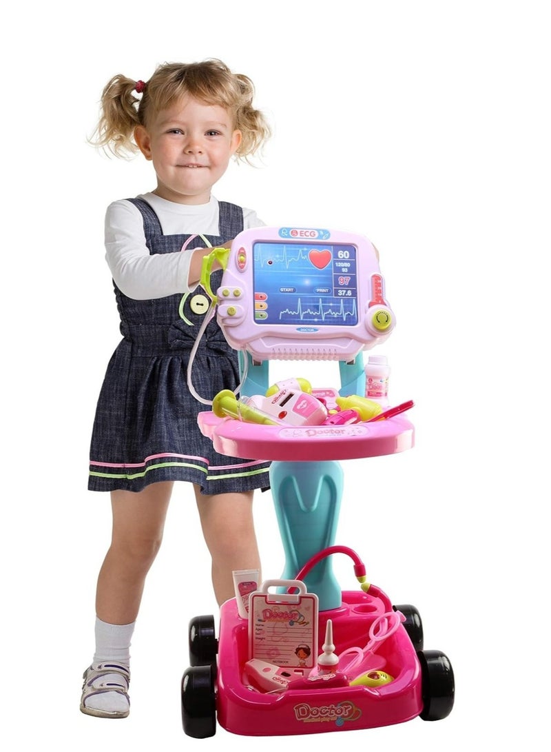 كيكو لعبة عربة الطبيب الذكية للأطفال - 17 قطعة عربة طبية للأطفال بعجلات، محطة طبية تظاهرية للأطفال مع أضواء وحقنة ومقياس حرارة وسماعة الطبيب - Image 5