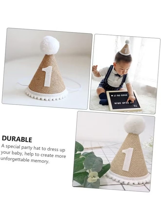 1st Birthday Party Hat for Babies, birthday hat, Adjustable Soft Headband, Birthday Decoration Celebration Cone Hats for Celebrations, linen decorative hat, Party Supplies for Baby for Girl and Boy - Image 5