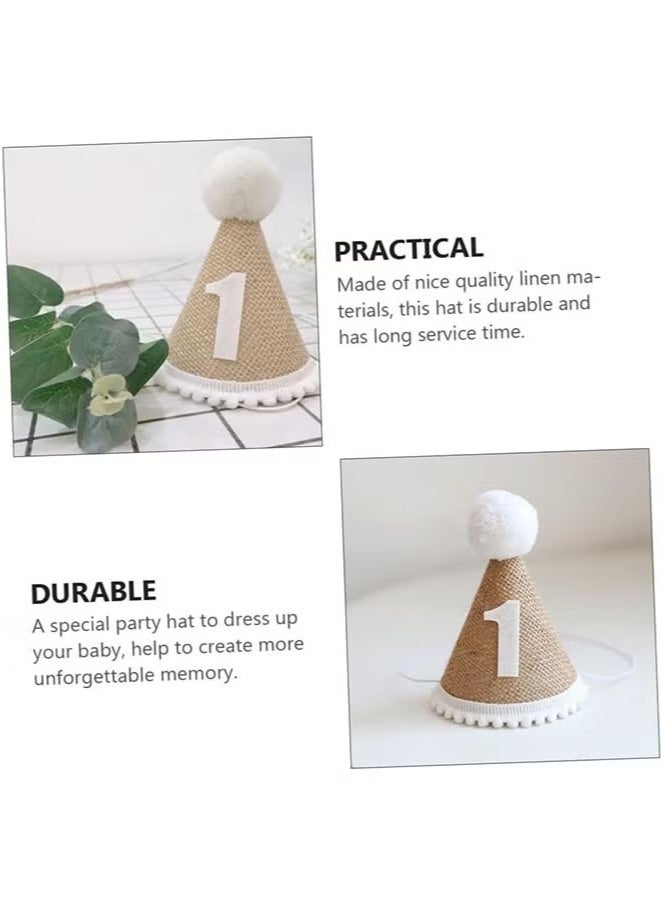 1st Birthday Party Hat for Babies, birthday hat, Adjustable Soft Headband, Birthday Decoration Celebration Cone Hats for Celebrations, linen decorative hat, Party Supplies for Baby for Girl and Boy - Image 4