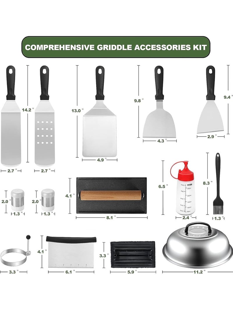 Hanayo Griddle Accessories Kit,18 Pcs Flat Top Grill Accessories Set for Blackstone and Camp Chef, Grill Spatula Set with Enlarged Spatulas, Basting Cover, Scraper for BBQ Griddle Grill Tools Set  - Image 2