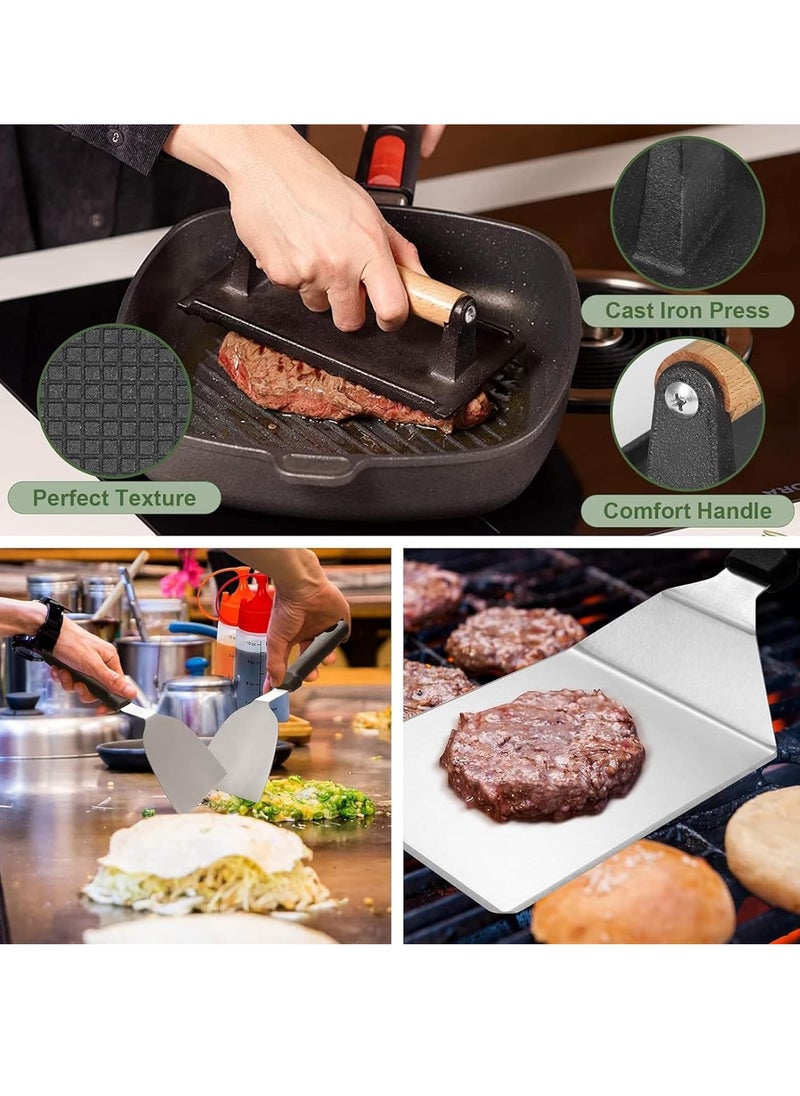 Hanayo - Griddle Accessories Kit,18 Pcs Flat Top Grill Accessories Set for Blackstone and Camp Chef, Grill Spatula Set with Enlarged Spatulas, Basting Cover, Scraper for BBQ Griddle Grill Tools Set - Image 1