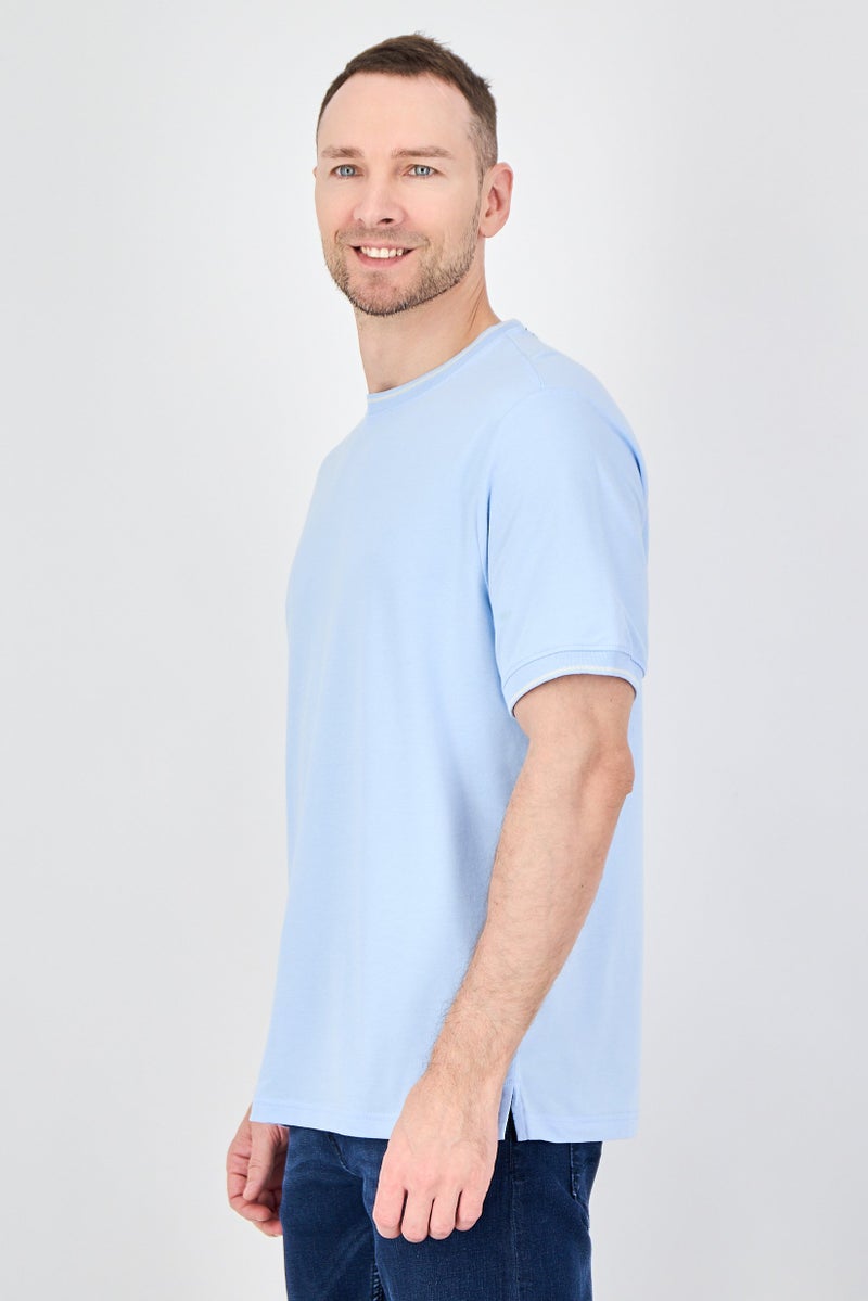Palm Beach Men Crew Neck Plain Short Sleeve T-Shirt, Light Blue - Image 2