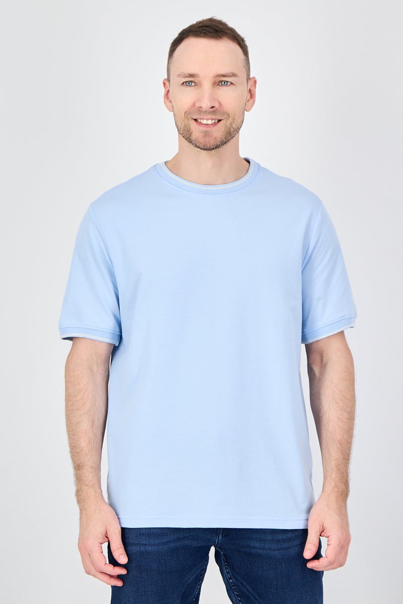 Palm Beach Men Crew Neck Plain Short Sleeve T-Shirt, Light Blue - Image 1