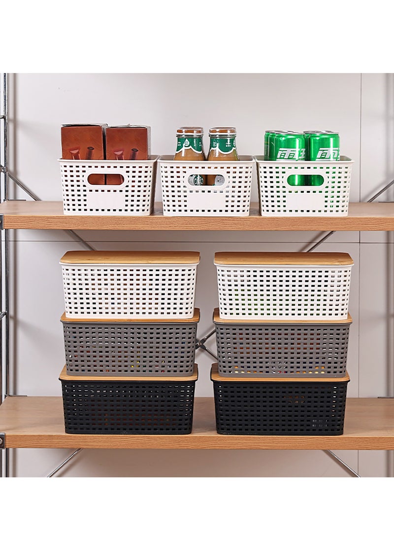 general 6-Pack Plastic Storage Baskets Set of Stackable Weave Baskets Sturdy Storage Containers with Handle for Shelves, Desktops, Cabinets, Bedrooms, Office (Black) - Image 2